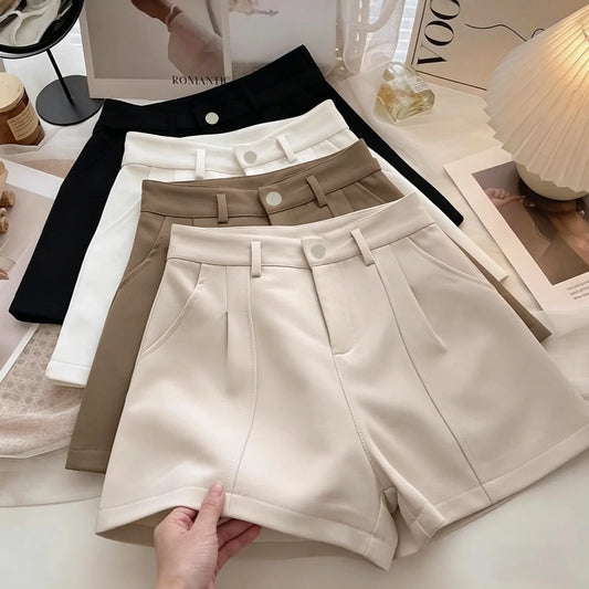 Casual Women A-Line Shorts Fashion Office Lady Commute Vintage Solid High Waist Short Pants Casual Streetwear Summer Trousers