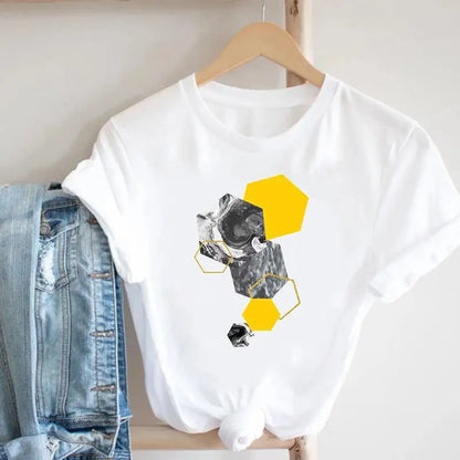 Women's Geometric Floral Print European and American Clothing Short Sleeve T-shirt Women Clothes  Tops  Harajuku
