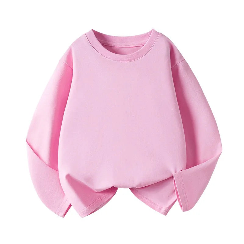 1pcs Spring Autumn Children's Pure Cotton Long Sleeve T-shirts Solid Color Boys Girls Tops Kids Baby Leisure Tee Student Clothes