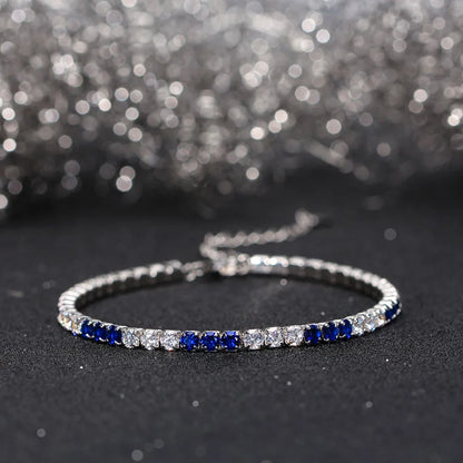 Fashion 3mm Bezel Setting Colorful 4A Cubic Zirconia Tennis 925 Sterling Silver Adjustable Bracelet for Women SB192