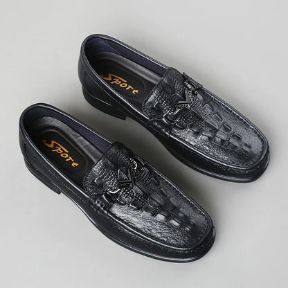 High Quality Round Toe Breathable Loafers Fashionable Brand Men's Comfortable Crocodile Patterned Casual Cowhide and Bean Shoes