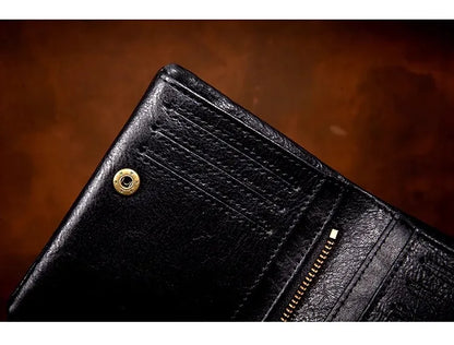 Original vegetable tanned cowhide short wallet, retro top layer cowhide wallet, handmade genuine leather multifunctional wallet