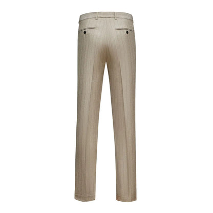 Apricot Men's Striped Three-piece Suit, Featuring A Jacket and Vest Paired with Pants—perfect for Weddings, Parties, or Office.