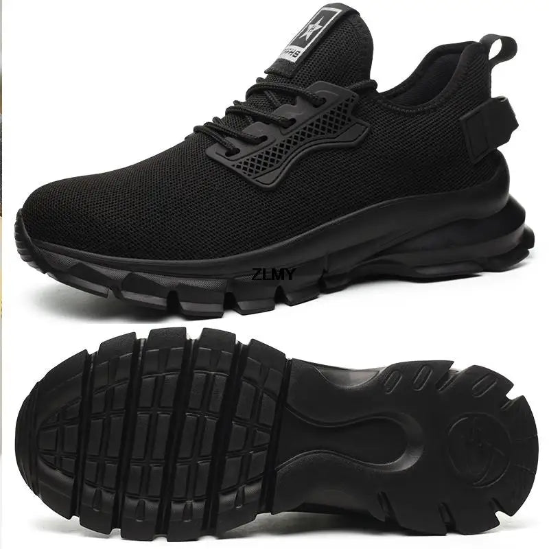 Black Safety Shoes Men Steel Toe Sneakers Lightweight Puncture Proof Work Safety Boots Man Breathable Working Shoes Anti-smash