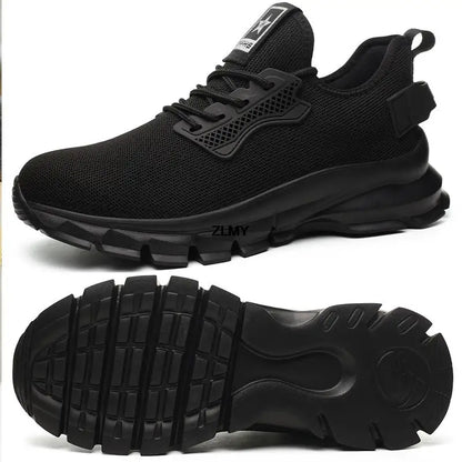 Black Safety Shoes Men Steel Toe Sneakers Lightweight Puncture Proof Work Safety Boots Man Breathable Working Shoes Anti-smash