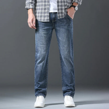 New Spring Summer Plus Size 40 42 44 Men Straight Loose Jeans Business Fashion Denim Stretch Pants Male Brand Trousers