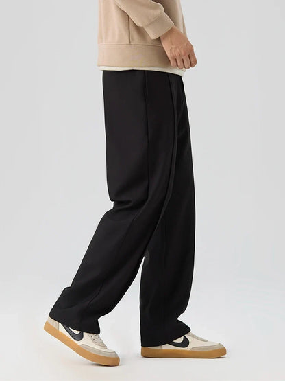 2023 New Autumn Casual Pants Men Korean Fashion Banded Waist Stretch Wide Leg Pleated Suit Slacks Straight Loose Drape Trousers
