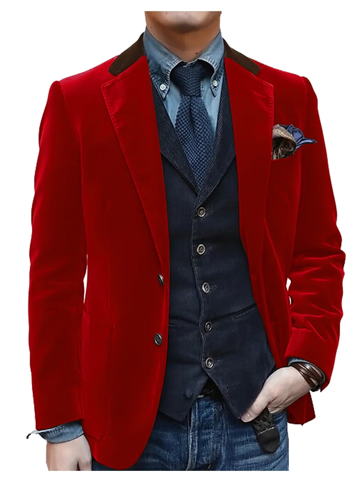 Vintage Red Velvet Suit Blazer For Men Elegant Casual Sports Jacket Man Jackets Mens Clothing Men's Male Coats