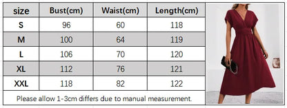 Dresses 2025 Woman Summer Solid-Color V-Neck Batwing-Sleeve Pleated Long Elegant Dress Woman Clothing Tops Skirts Y2k Clothes