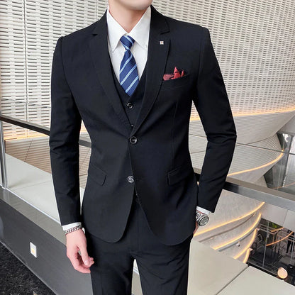 Men's Large Size Three-Piece Suit Set - High-Quality Solid Color Fashion Business Professional Suit with Vest And Trousers