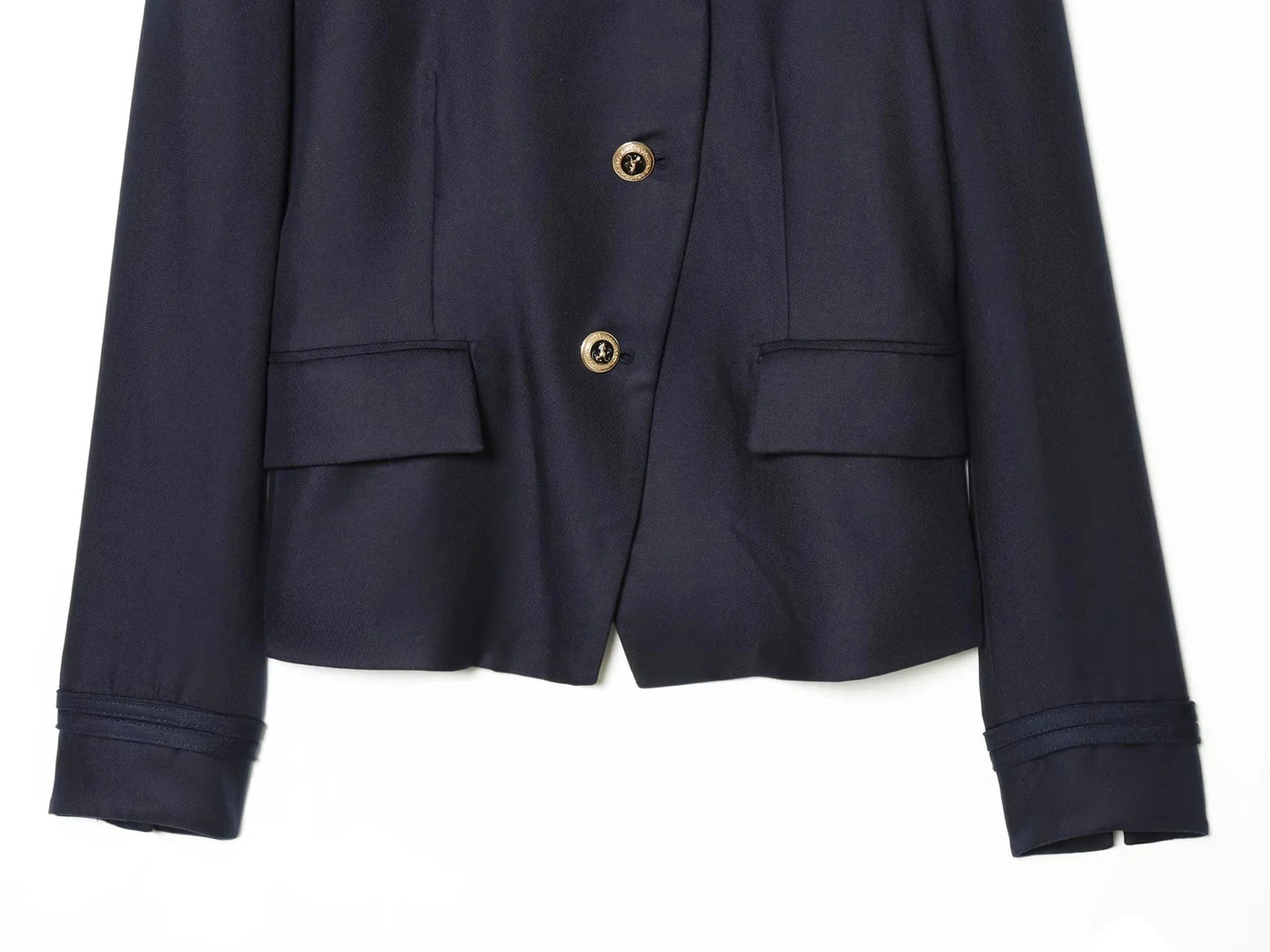 Elegant Casual Chic Women Blazer NavyBlue Buttons Stand Collar Slim Blazer Fashion 2026 Spring Summer Office Lady Blazer