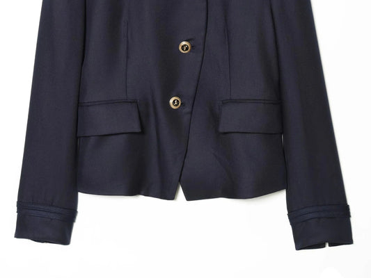 Elegant Casual Chic Women Blazer NavyBlue Buttons Stand Collar Slim Blazer Fashion 2026 Spring Summer Office Lady Blazer