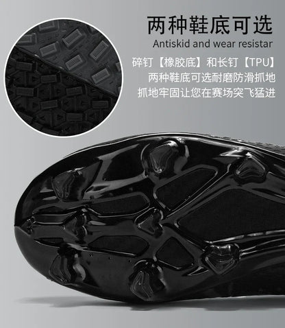 Adult Professional FG/TF Soccer Shoes Non-Slip Long Spike Football Boots Young Kids High Ankle Cleats Grass Soccer Sneakers ﻿