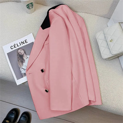 Spring Women's Suit Jacket Fashionable Korean Design Commute Style Long Sleeve Polyester Blend Urban Windbreaker