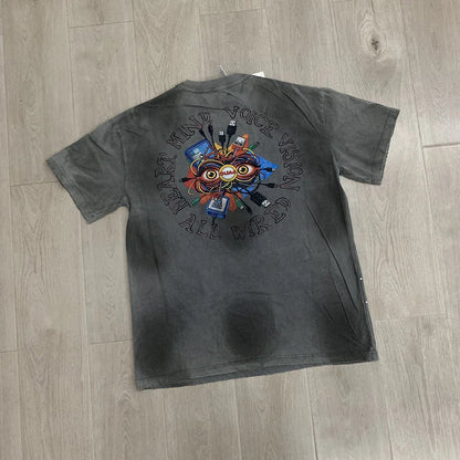 Car Letter Rhinestone Washed Cotton Short Sleeve Tshirts for Men and Women Harajuku Hip Hop Loose Shinning Diamond Tees Oversize