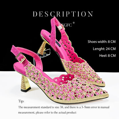 Italian Design Rhinestone-encrusted Sex Ladies Shoes And Special Bag High Heels And Heart Shape Gold Mini Bag