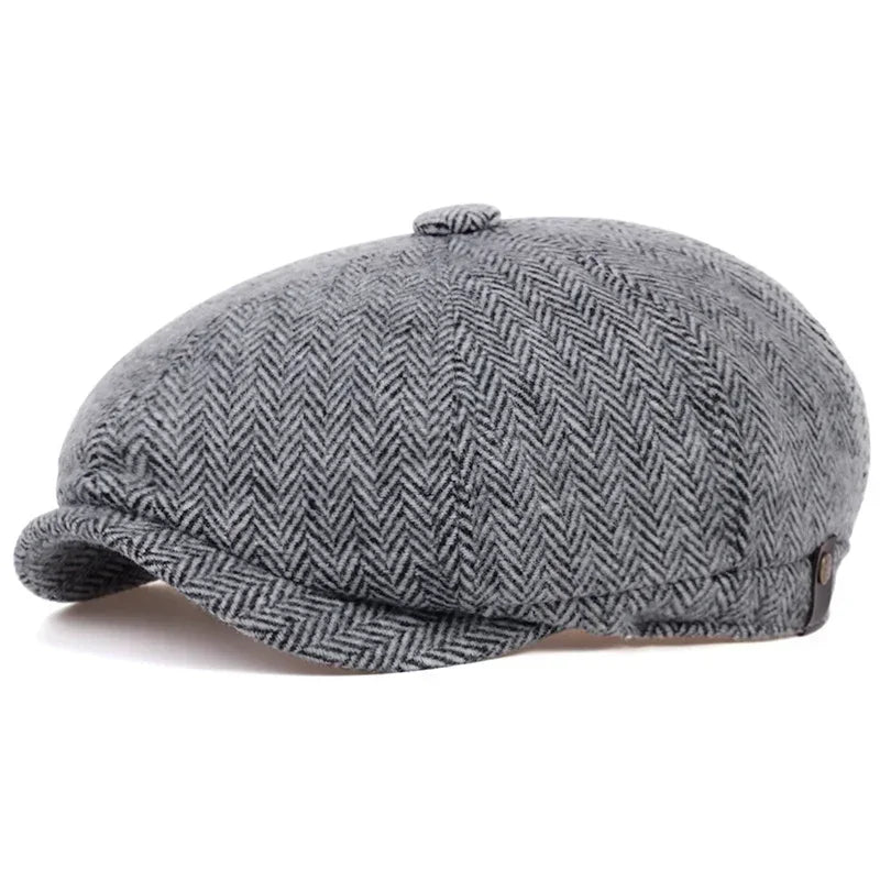 High Quality Winter Retro British Style Newsboy Cap Men Vintage Luxury Unisex New Octagonal Flat Cap Cotton Ascot Caps Beanie