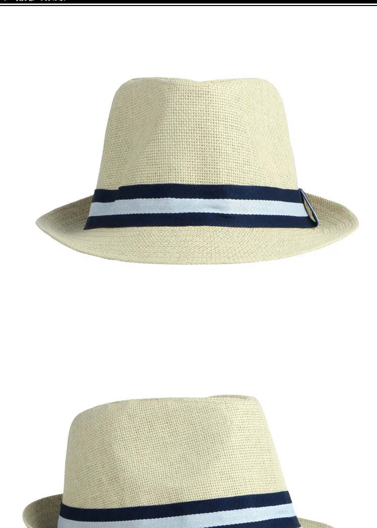 Summer Men's Jazz Hat British Retro Spy Hat Beach Casual Straw Woven Small Top Hat Female Stripe Belt Fedoras Hat Panama Cap
