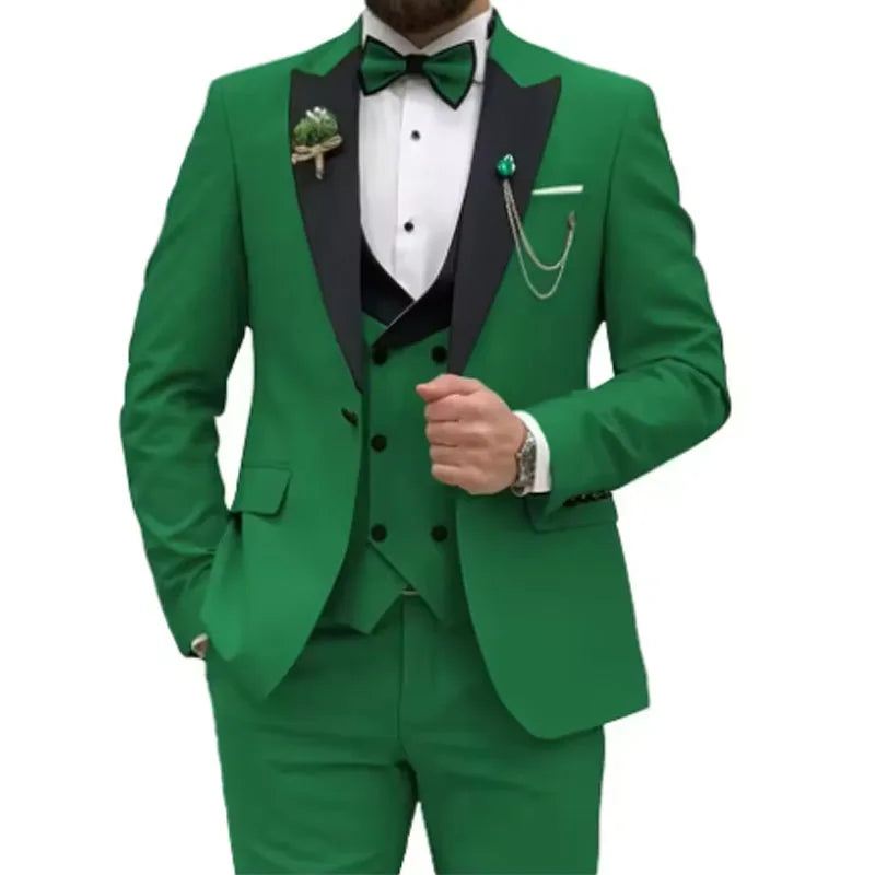 Slim Fit Men Suits Double Breasted Groom Formal Business Male Blazer Set Peak Lapel Party Wedding Tuxedo (Jacket+Vest+Pants)