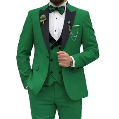 Slim Fit Men Suits Double Breasted Groom Formal Business Male Blazer Set Peak Lapel Party Wedding Tuxedo (Jacket+Vest+Pants)