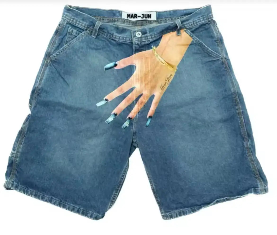 Deeptown Y2k Vintage Harajuku Denim Shorts Women Washed Letter Embroidery Tassels American Retro Jeans Man Baggy Hip Hop Jorts