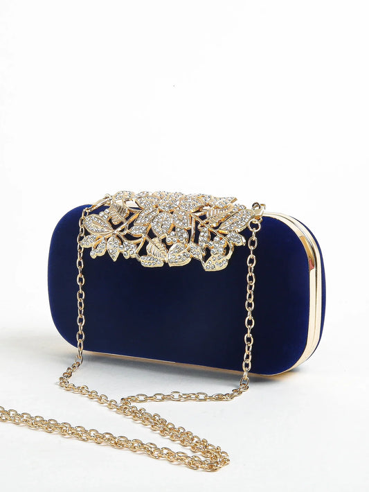 Rhinestone Clutch Bag with Crystal Floral Clasp Women Evening Handbag Formal Party Purse