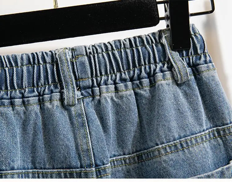 High Waist Wide Leg Cotton Denim Dstring Loose Fit Women's Autumn 2024 Slimming Effect Pure Cotton Casual Trousers