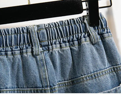 High Waist Wide Leg Cotton Denim Dstring Loose Fit Women's Autumn 2024 Slimming Effect Pure Cotton Casual Trousers