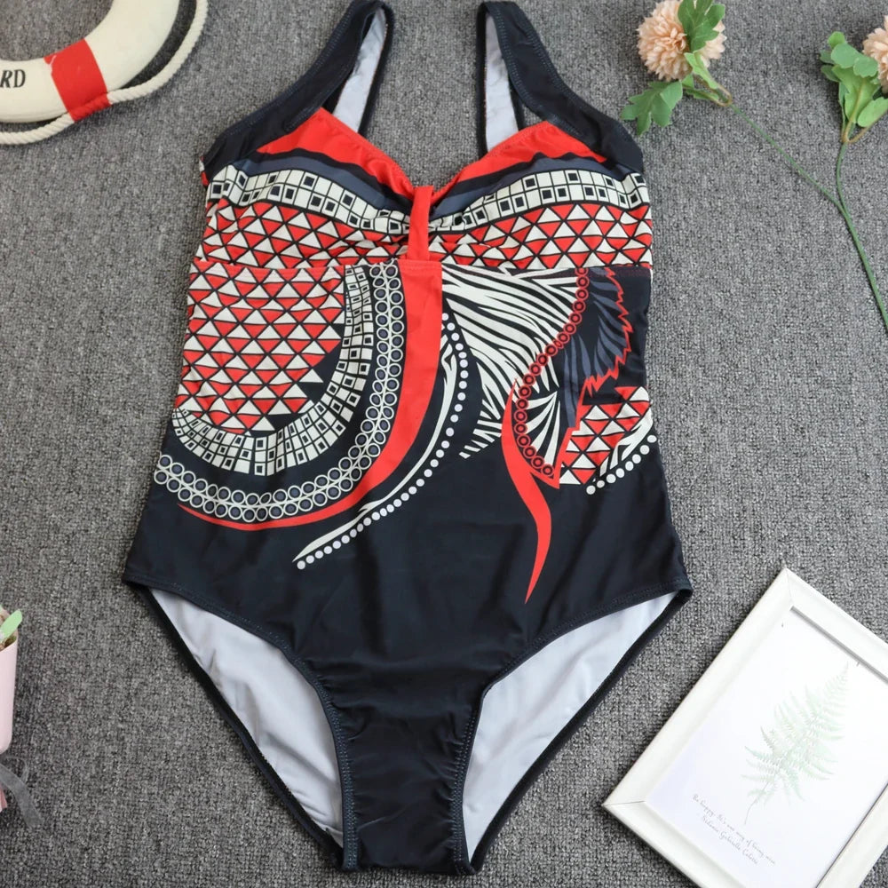 2024 Vintage One Piece Swimsuit Women Swimwear Tummy Control Monokini Sexy Bodysuit Print BathingSuit Female Beachwear Plus Size