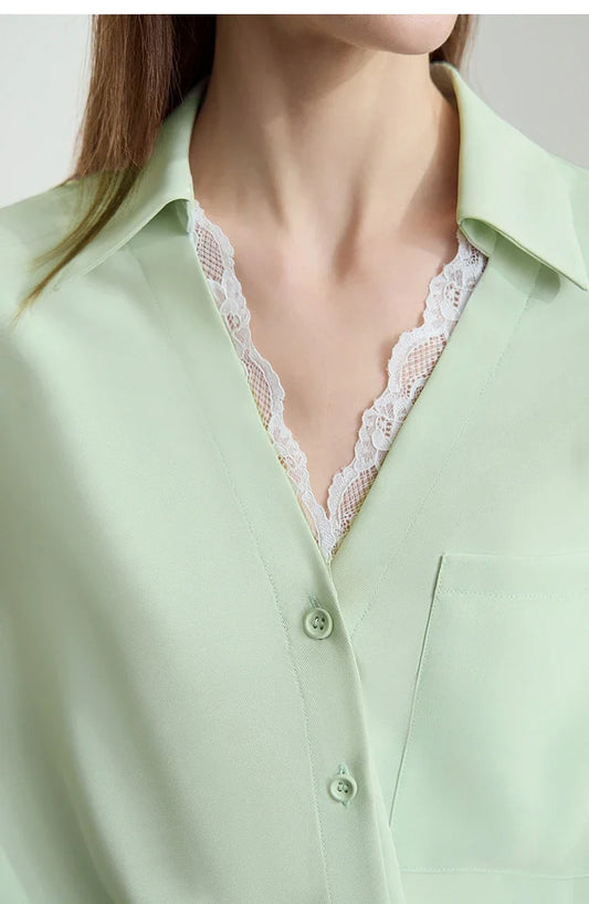 Office Lady Summer Blouses Women 2025 Solid V-neck Five-quarter Sleeve Loose Chiffon Shirts Female Fashion Casual 12522076