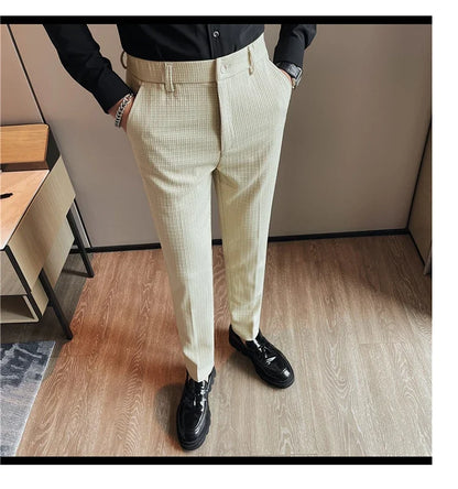 Men's Waffle Casual Pants Fashion Korean Stretch Waist Business Formal Pants Mens Social Party Suit Pants Streetwear Pencil Pant