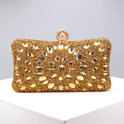 Full Diamonds Evening Bags Acrylic Flower Rhinestones Clutch Bags Metal Pearl Luxury Prom Wedding Dinner Handbags