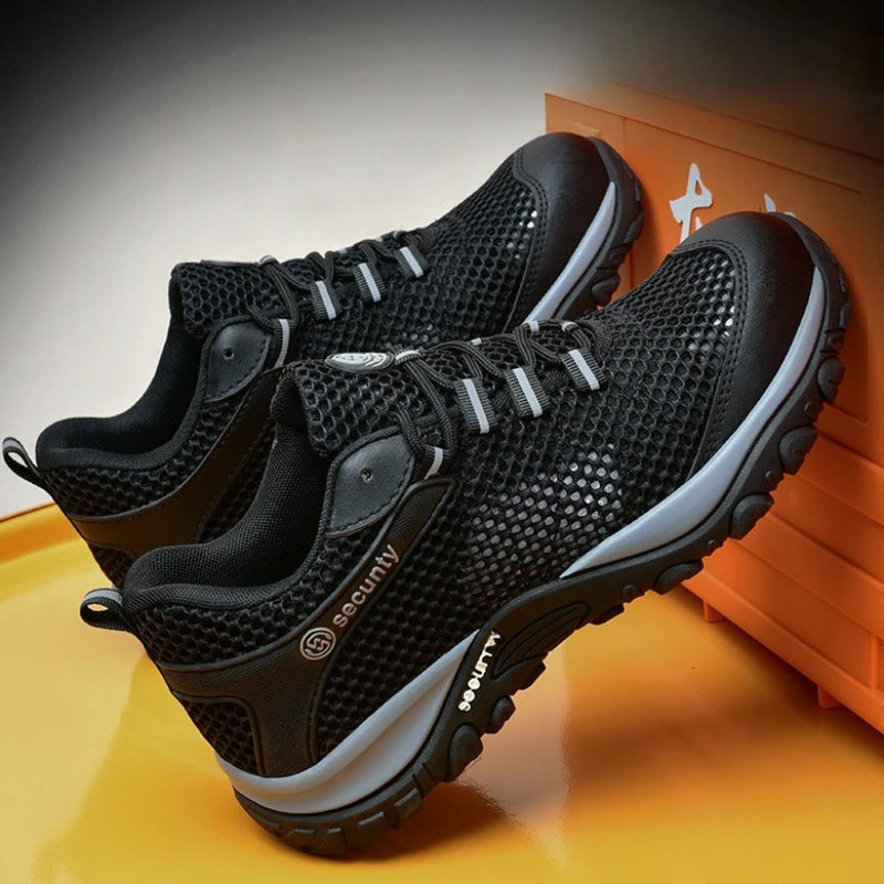 spring breathable work shoes summer mesh lightweight safety shoes steel toe work sneakers anti puncture industrial shoes for men