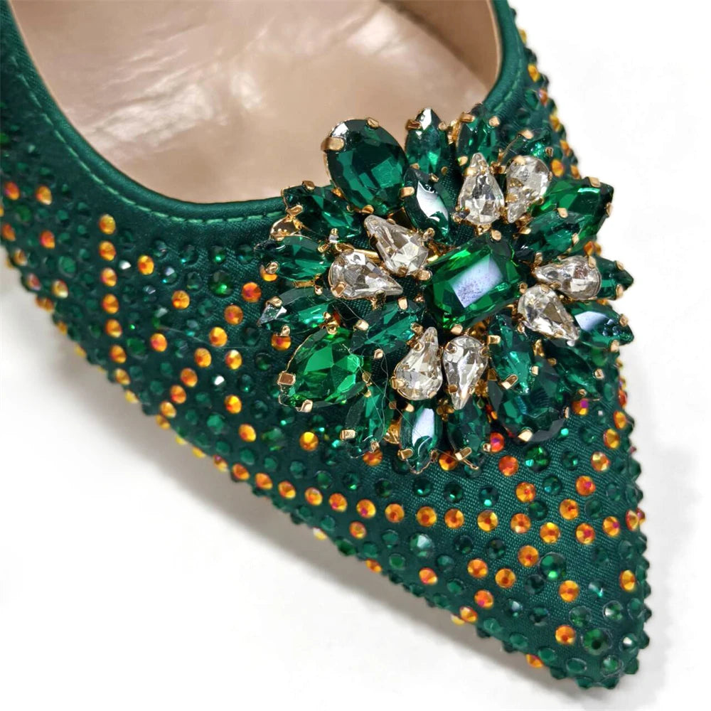 Nigerian Women Heel Party Ladies Italian Design Shoes And Bag Set Decorated with Rhinestone Handbag Wedding Party