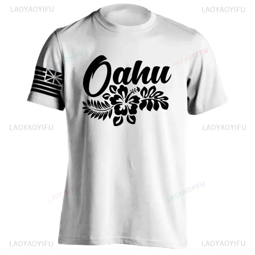 Men's Cotton Shirt OAHU HAWAII SURFING Distressed TShirt Unisex Surf Board Beach Tee Tops Summer Fashion Casual Short Sleeves