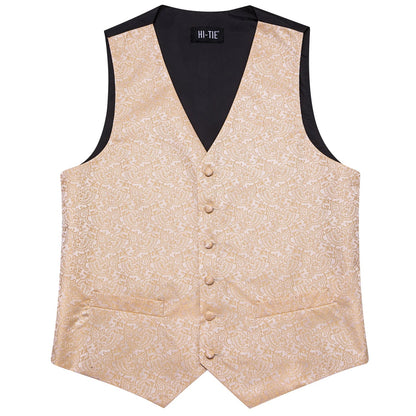 Men Paisley Print Vest Matching Set Waistcoat Tie Hanky Cufflinks Formal Wedding Party Gentleman Suit Accessories Kit