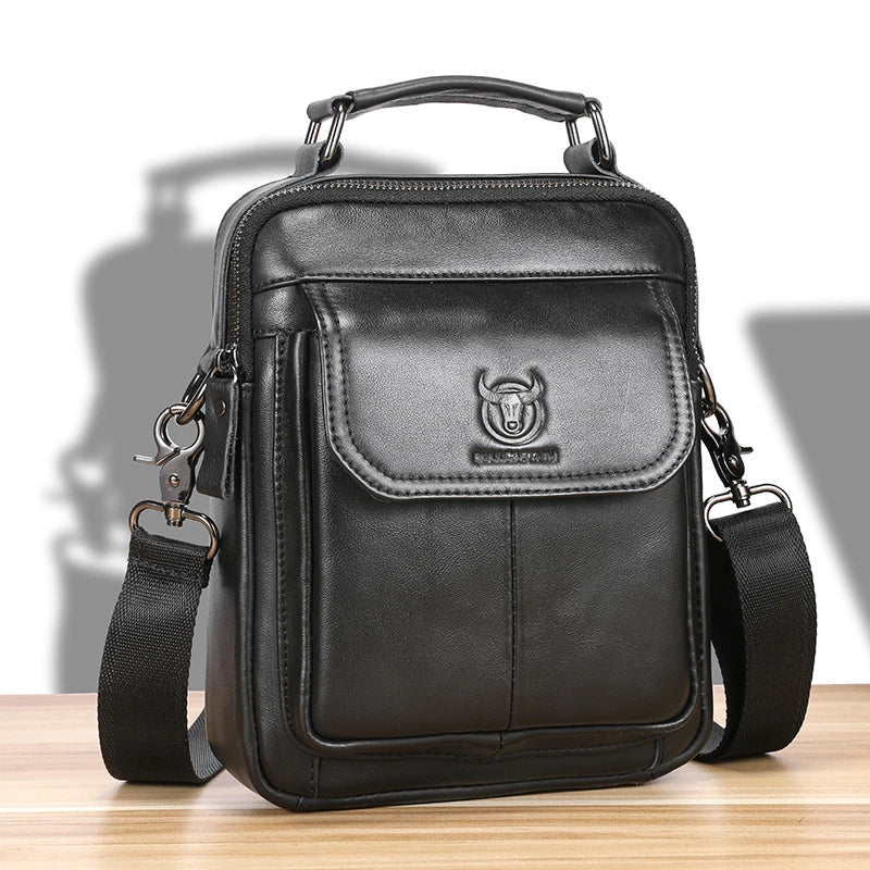 Men's Genuine Leather Shoulder Bag Multifunctional 7.9-inch Tablet Handbag Retro Casual Crossbody Bag Cowhide