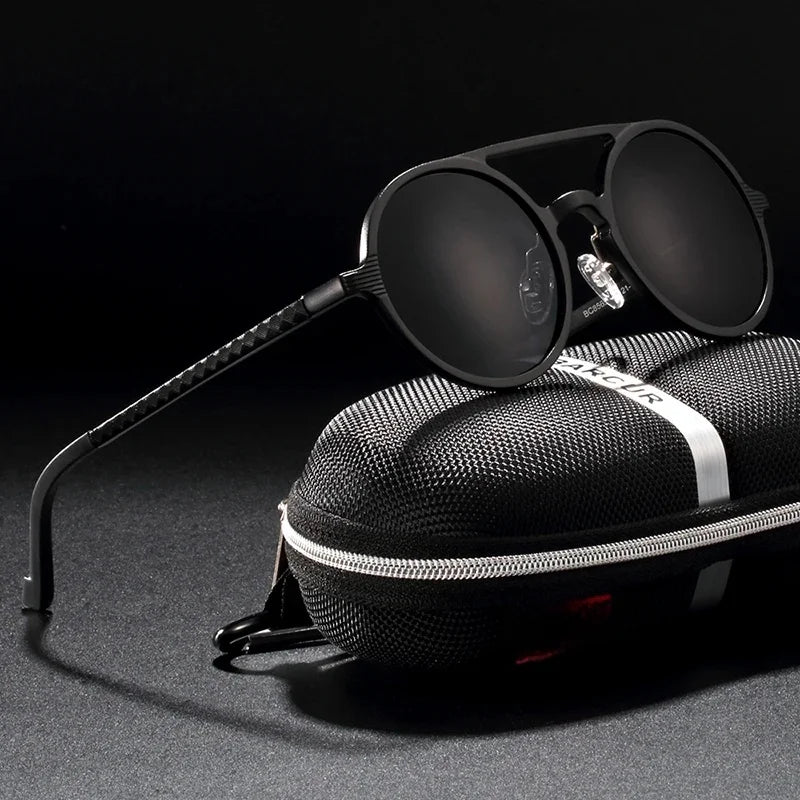Vintage Aluminum Magnesium Sun Glasses Men Polarized Driving Sunglasses Round Steampunk Shades Brand Designer Eyewear