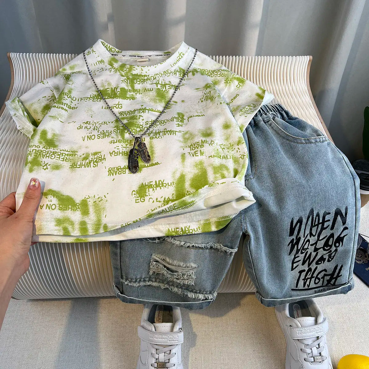 Korean Children's Summer Clothes Kids Set Outfits Boys 2026 Handsome Sleeveless&Short Sleeved T-shirt Denim Shorts 2-piece Set