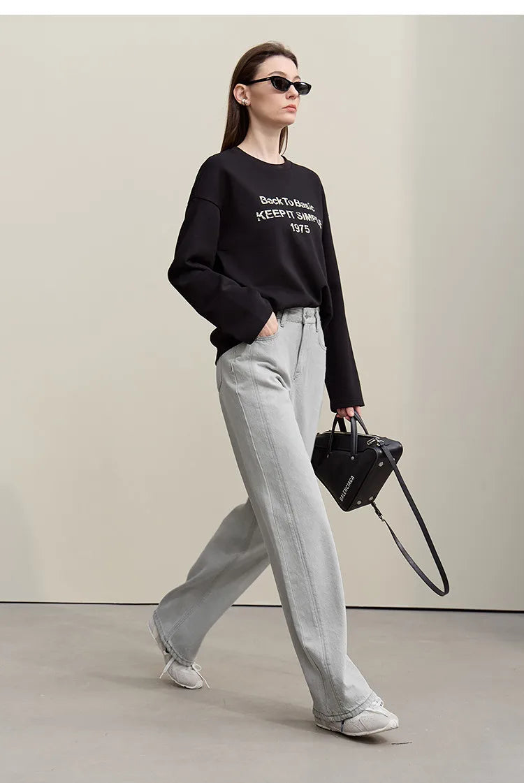 Women's Jeans 2026 Spring New Casual Solid Color Cotton Straight Women's Pants Versatile Long Denim Trousers 12621038