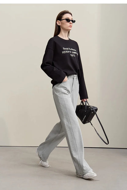 Women's Jeans 2026 Spring New Casual Solid Color Cotton Straight Women's Pants Versatile Long Denim Trousers 12621038