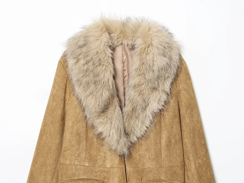 Faux Fur Suede Blazers for Women Faux Leather Women's Tailoring Blazers Winter Luxury Woman Blazer Fitted Coats and Jacket