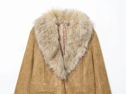 Faux Fur Suede Blazers for Women Faux Leather Women's Tailoring Blazers Winter Luxury Woman Blazer Fitted Coats and Jacket