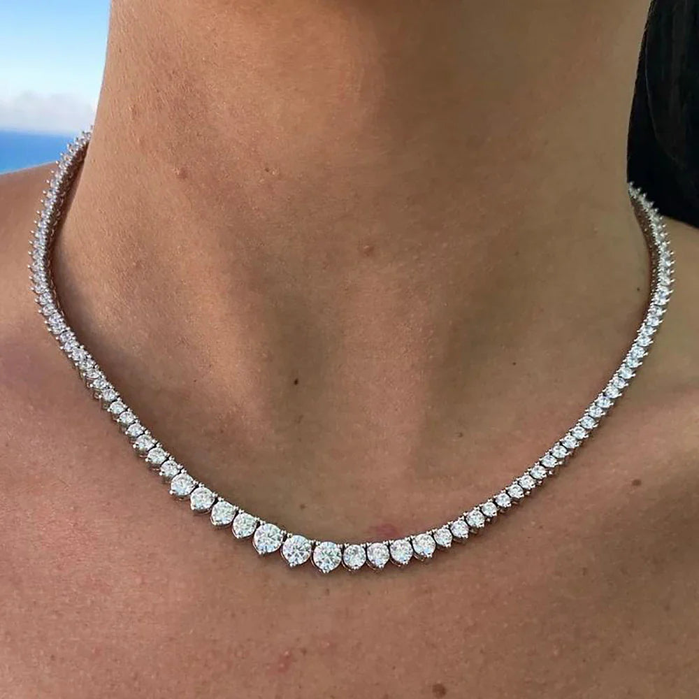 3-Claw Graduated Moissanite Tennis Necklace S925 Sterling Silver with Certificate Lab Diamond Wedding Riviera Necklace for Women