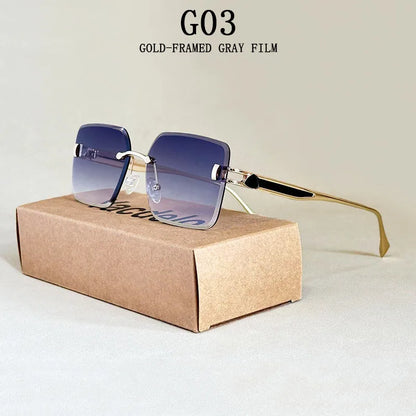 2025 Rimless Sunglasses Women Trendy Vintage Square Fashion Glasses Sunscreen Lentes De Sol Mujer Lunette Soleil Femme Zonnebril