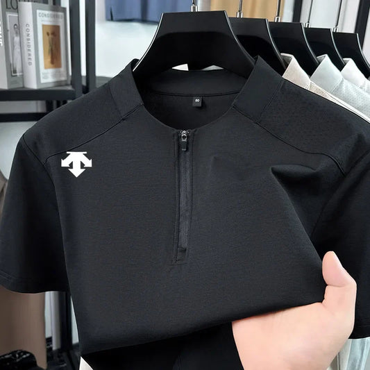 original spring men's Short sleeves polo shirt stand collar minimalist exercise t-shirt fashion leisure Mesh breathable men wear