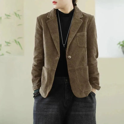 Female Loose Casual Office Ladies Spring Autumn Blazer Jacket Women Korean Long Sleeve Corduroy Suit Coat