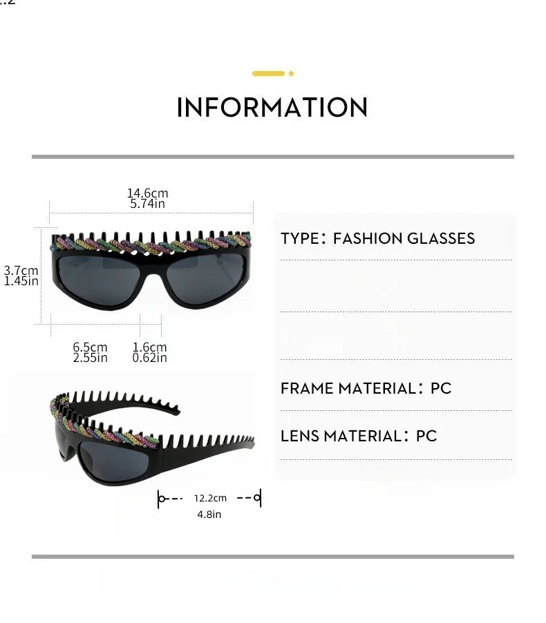 y2k Spiked Headband Large Frame Sunglasses for Women and Men Punk Sweet Cool Style Exaggerated Rhinestone Shade for Funny Party