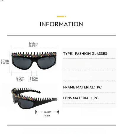 y2k Spiked Headband Large Frame Sunglasses for Women and Men Punk Sweet Cool Style Exaggerated Rhinestone Shade for Funny Party