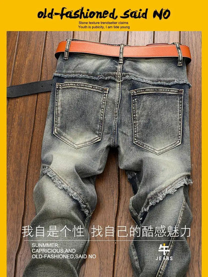 High Quality Fashion Luxury Retro Men's Denim Jeans Korean Style Vintage Casual Punk Motorcycle Designer Riding Cargo Jeans